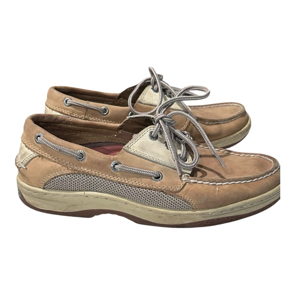 Sperry Top-Sider Men’s Boat Shoes Tan Leather Mesh 2-Eye Deck Shoes Size 7M